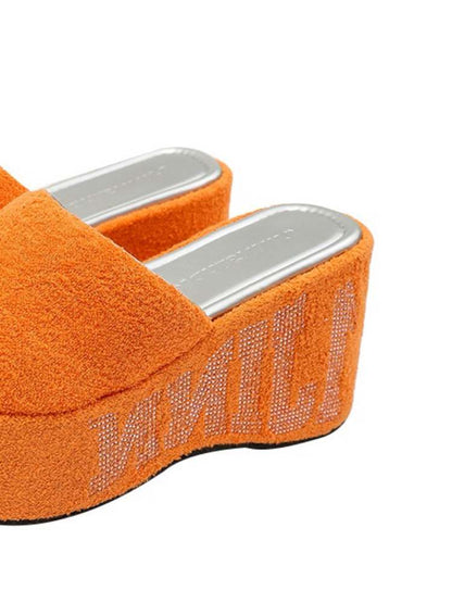 Colorful Rhinestone Wedge Heel Platform Slippers