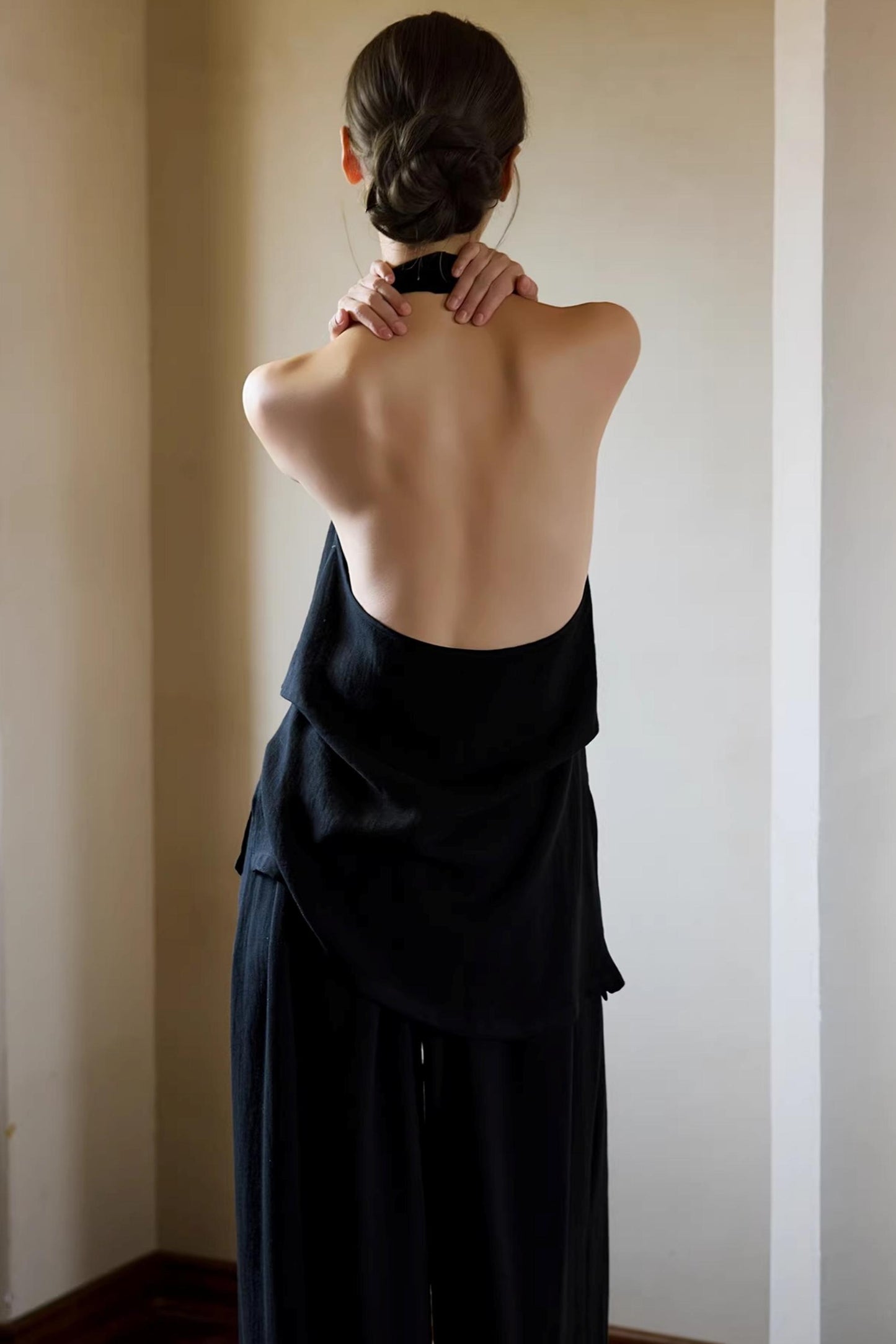 Black Beaded Halter Vest