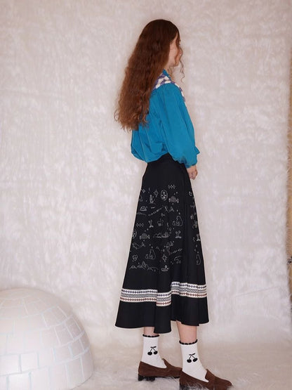 Embroidery / Printed Big Pendulum Skirt