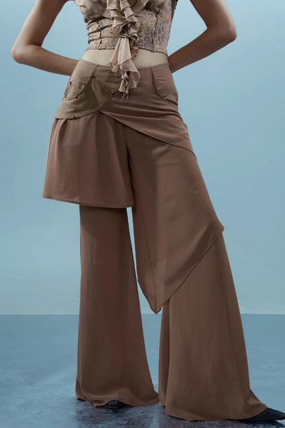 Layered Chiffon Windbreaker Pants