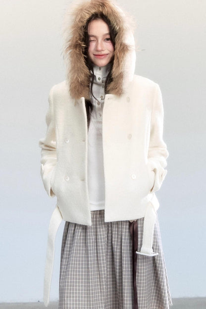 Fur Collar Slim Tweed Coat