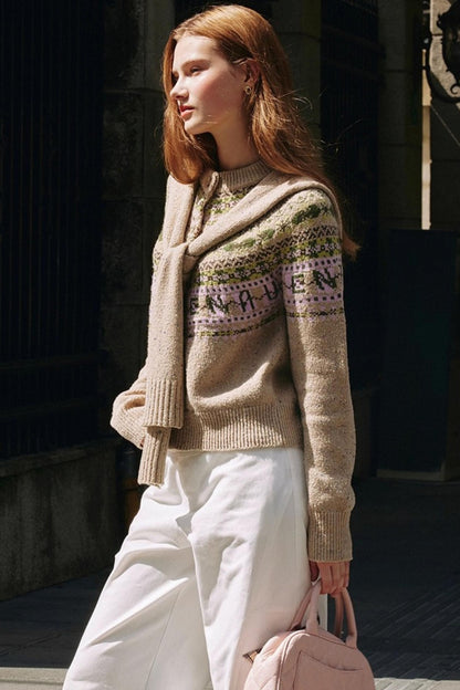 Khaki Fair Isle Wool Cardigan