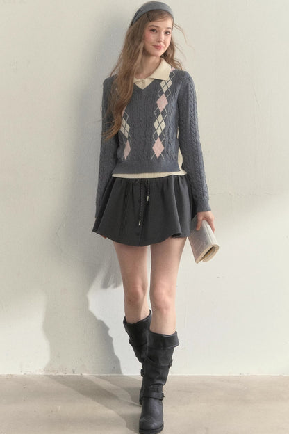 Retro Argyle Knitted Sweater