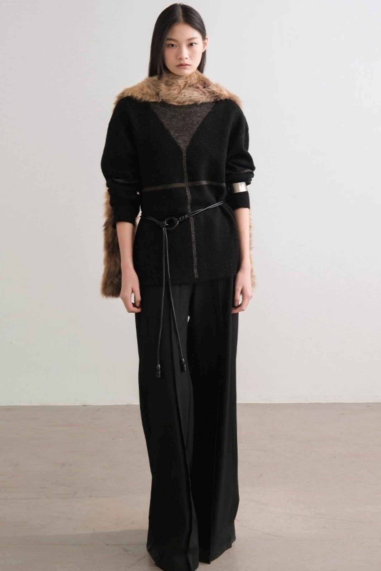 Shadow Pleats Wide-Leg Pants