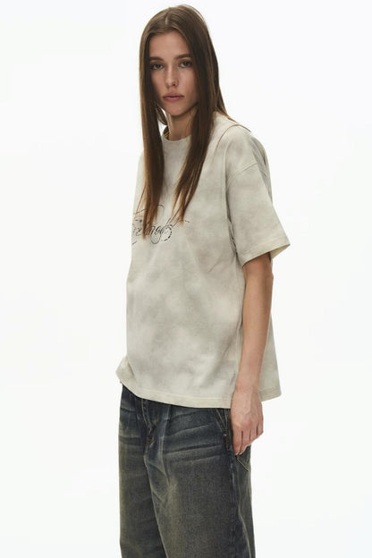Retro Loose Cotton Spray-Painted T-Shirt