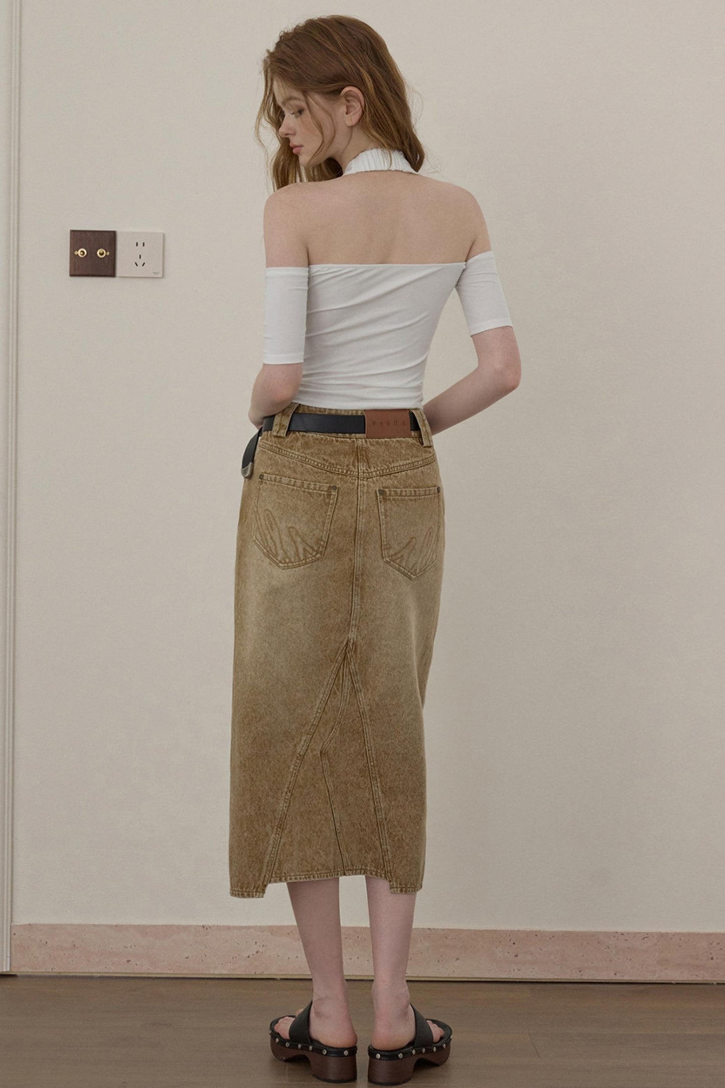 Wooha Vintage Brown Denim Skirt