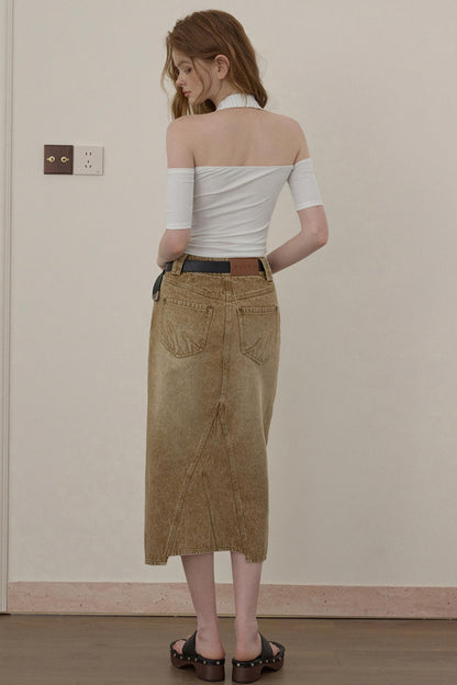 Wooha Vintage Brown Denim Skirt