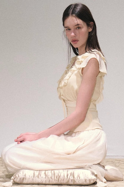 Apricot Satin Double-Layer Pants