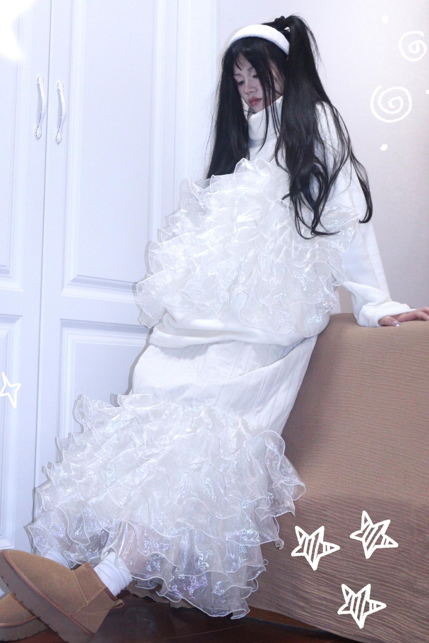 Corduroy Quilted Lace Skirt