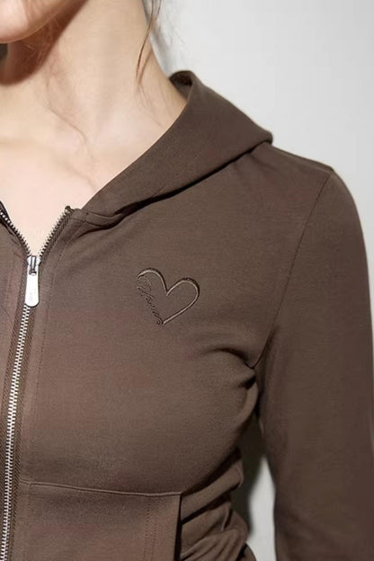Heart Embroidery Hooded Sweatshirt Set-Up