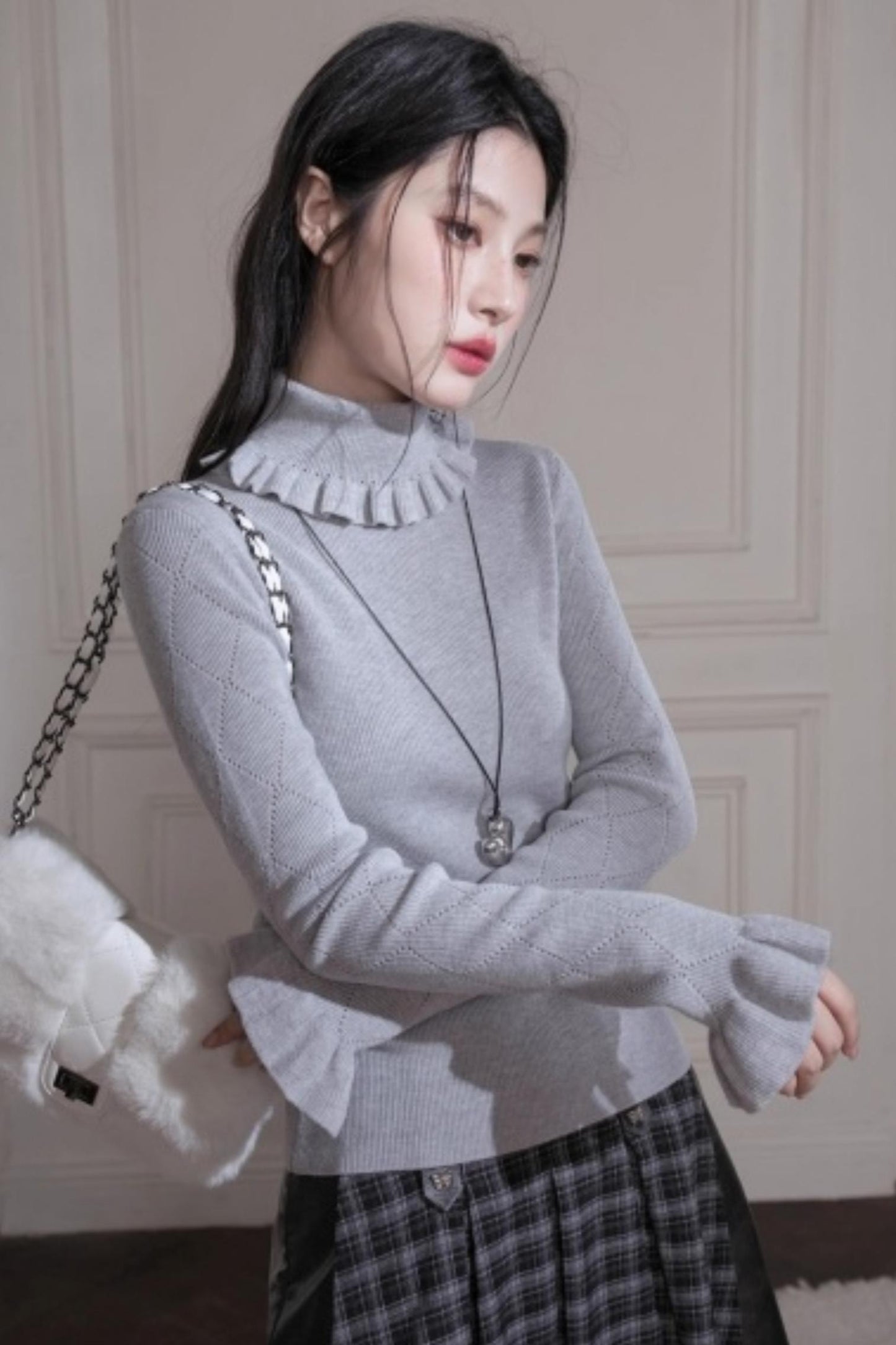 Mercerized Wool Ruffle Sweater