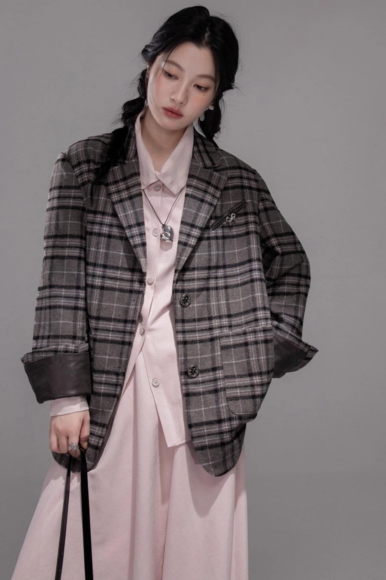 Wool Plaid Patchwork Tweed Jacket