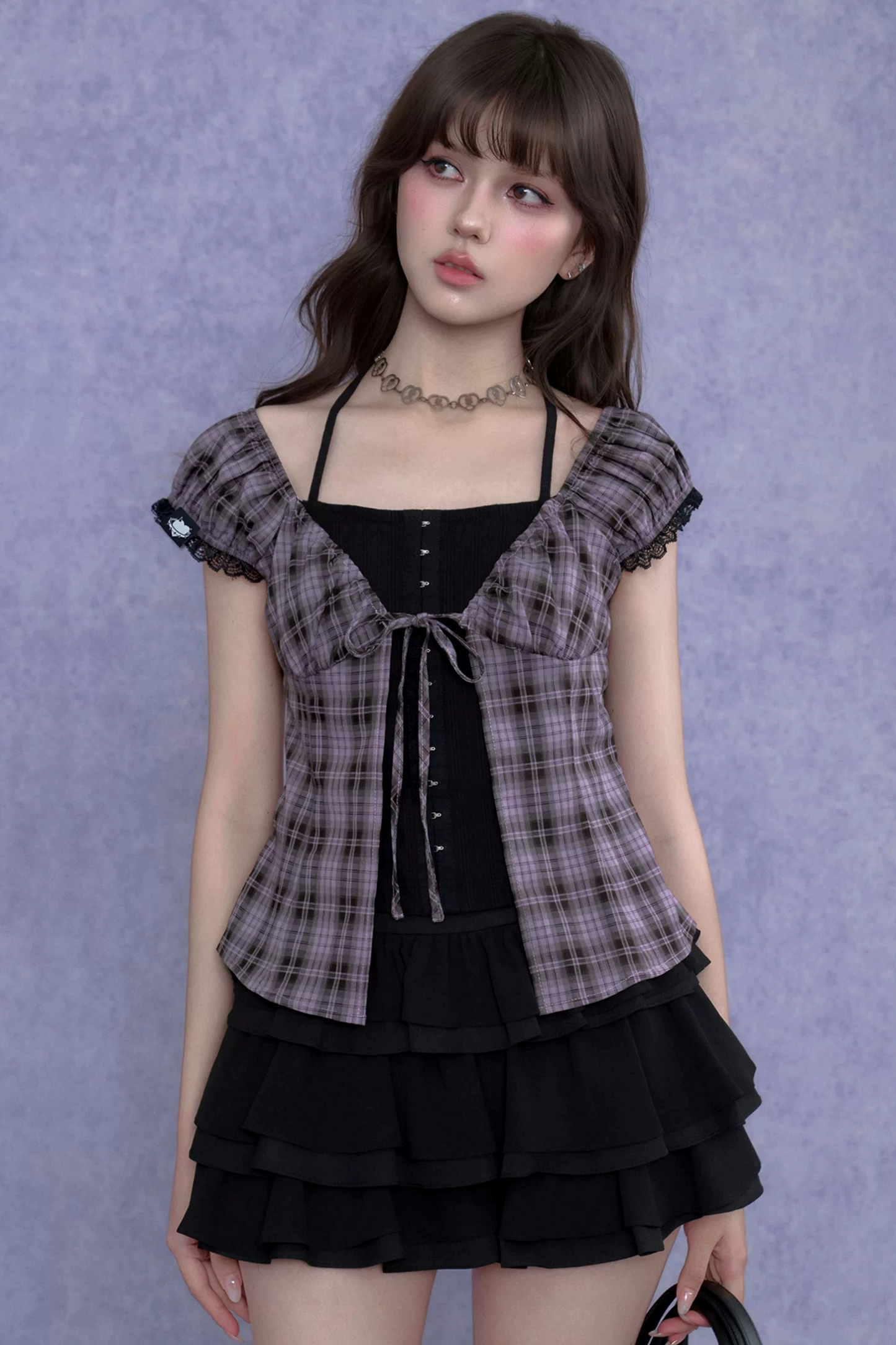 Plaid Halter Neck Top Set-Up