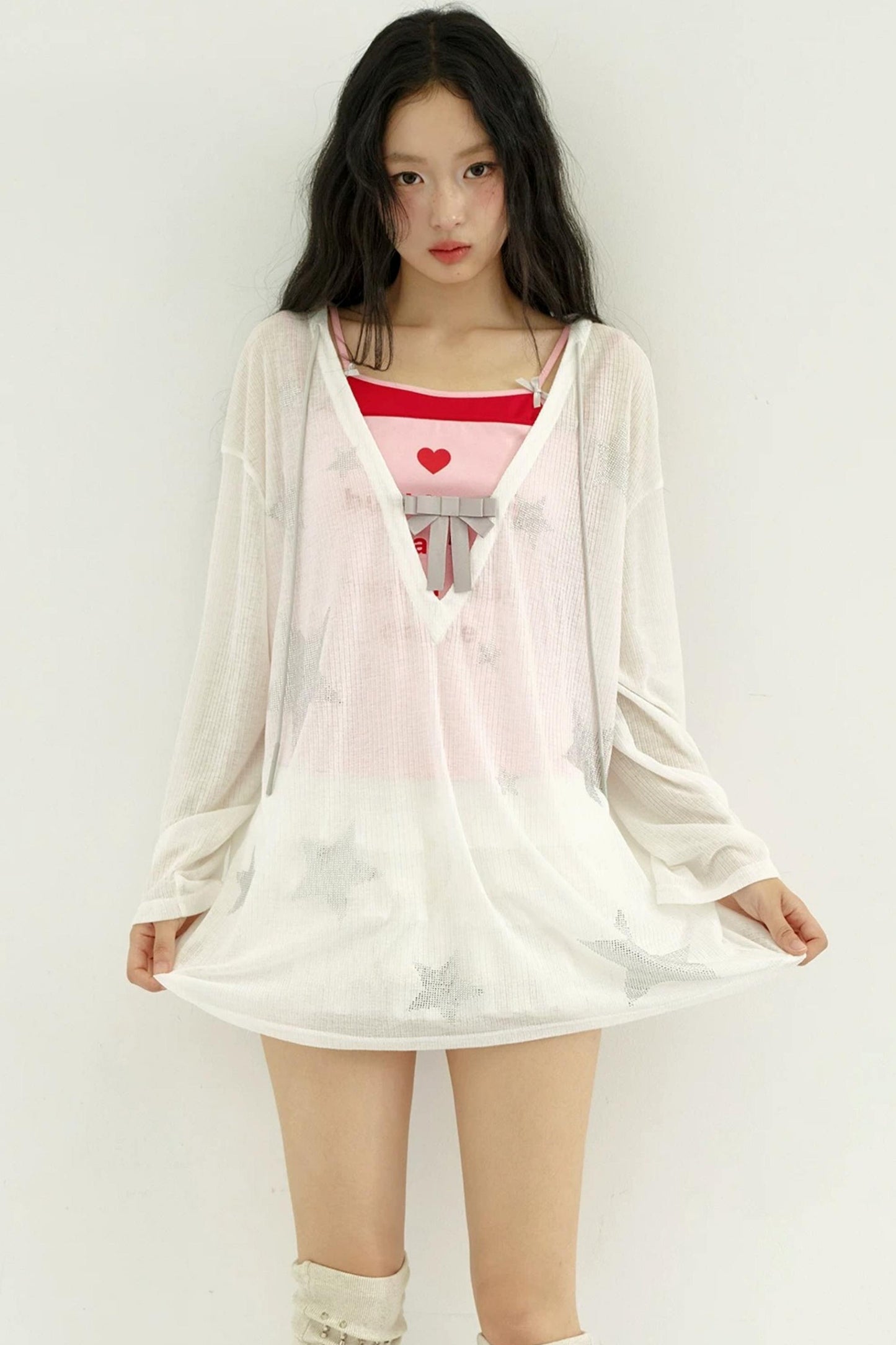 Rhinestone Bowknot Mesh Top