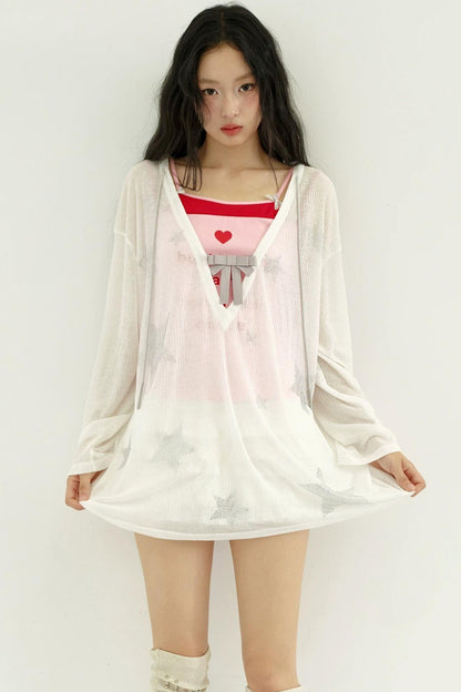 Rhinestone Bowknot Mesh Top