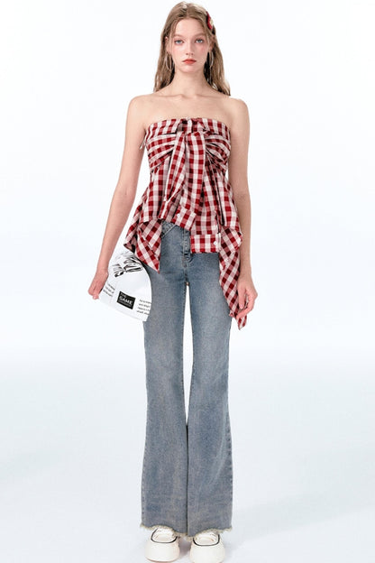 Plaid One-Shoulder Top