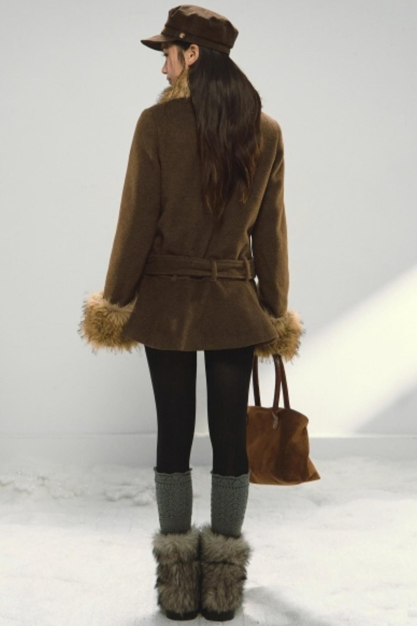 Khaki Ruffled Woolen Coat