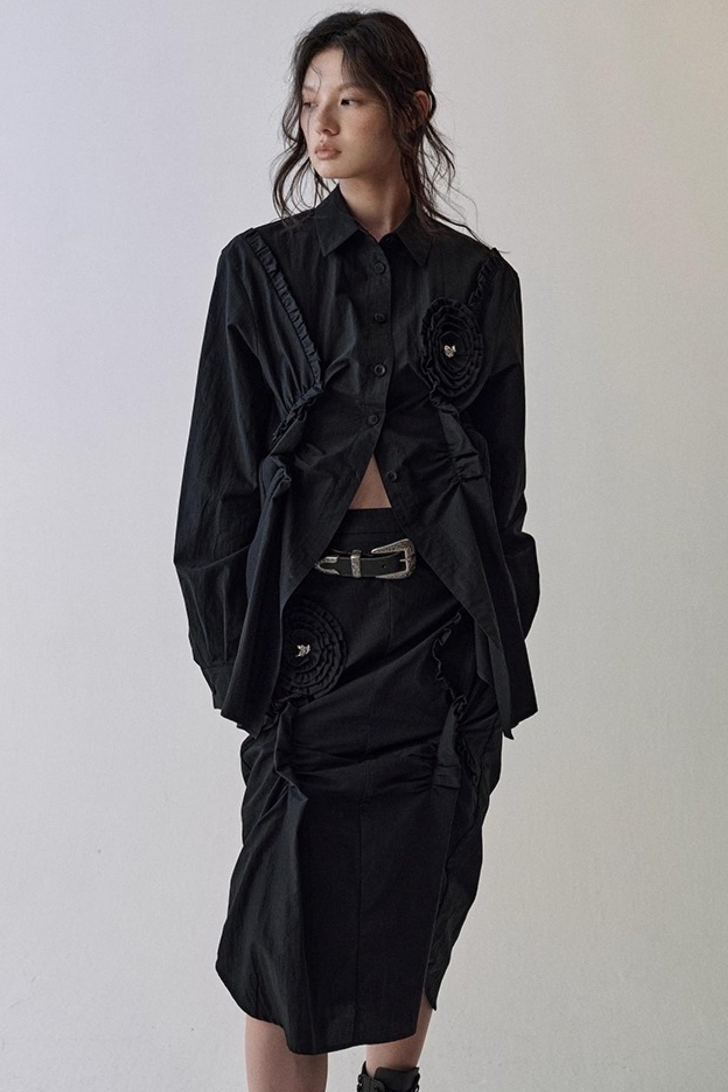 Petal Plaid Flower Shirt Set-Up