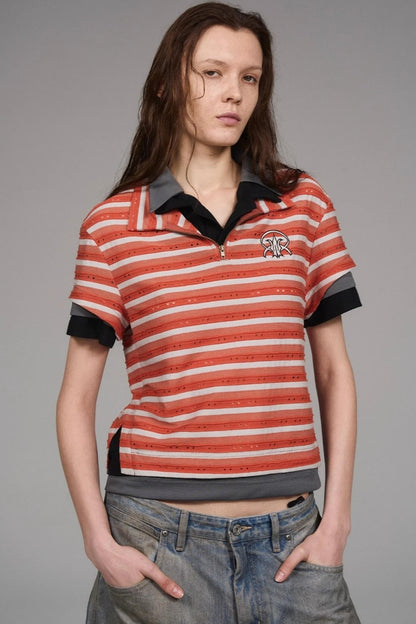 Striped Orange Polo Top