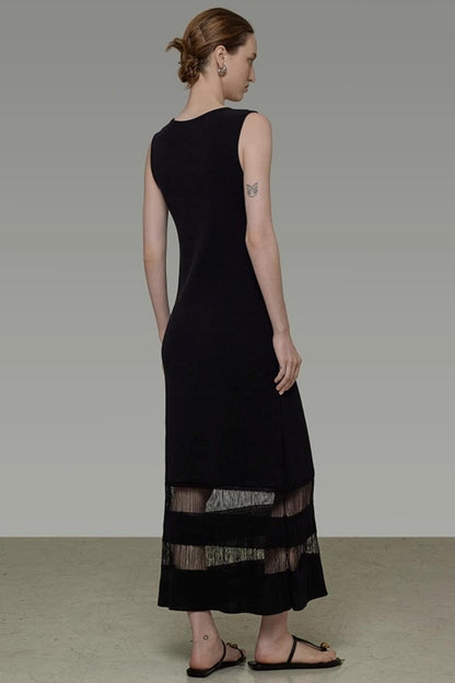 Minimalist U-Neck Tassel Dress