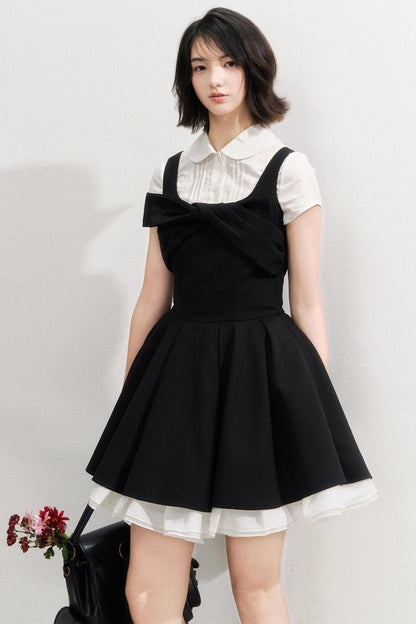 Black Bow Puffy Dress