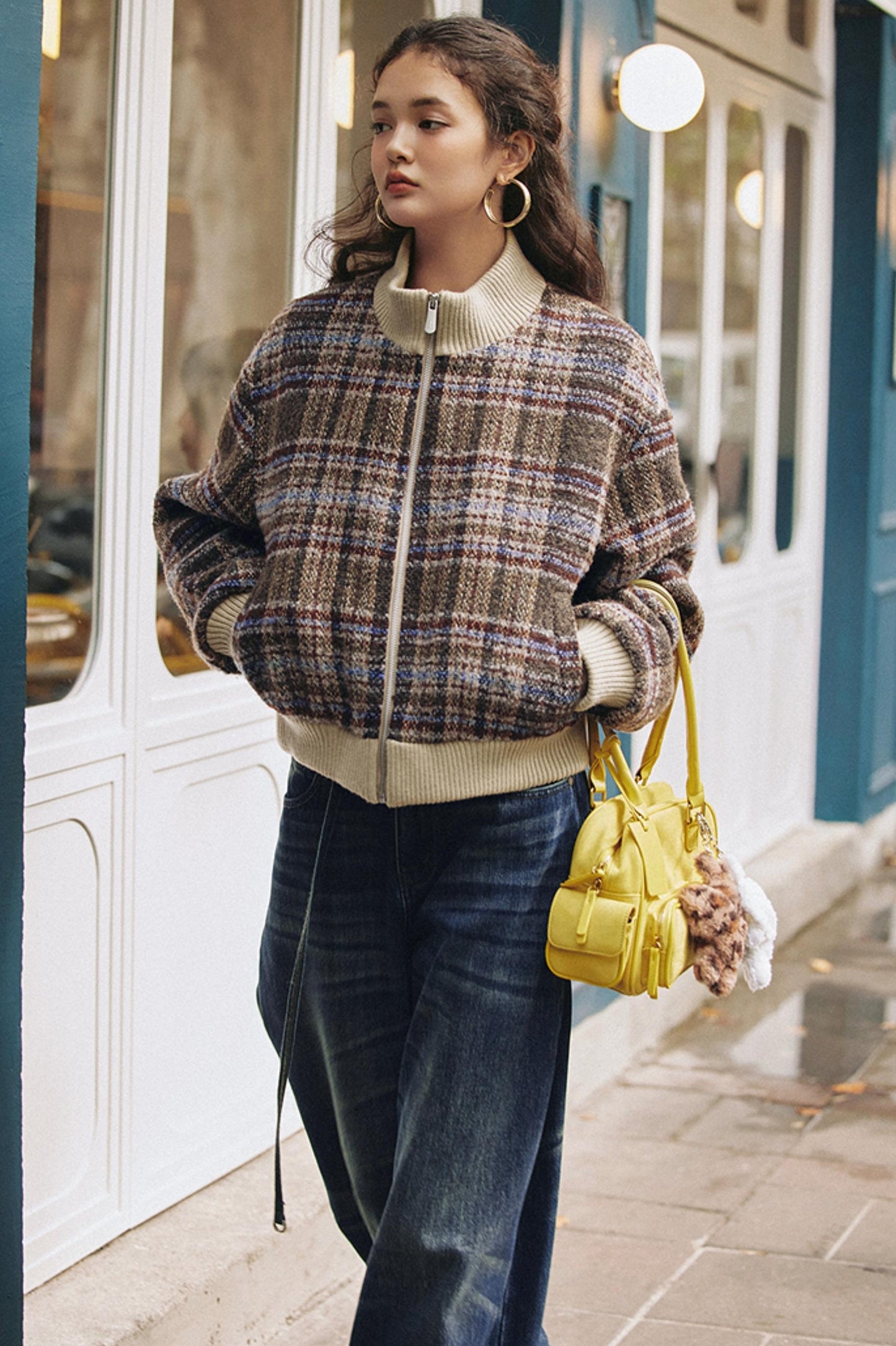 American Retro Plaid Wool Coat