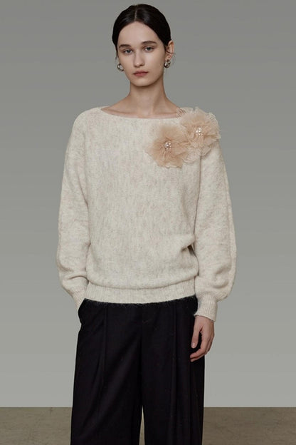 Off-Shoulder Floral Knit Top