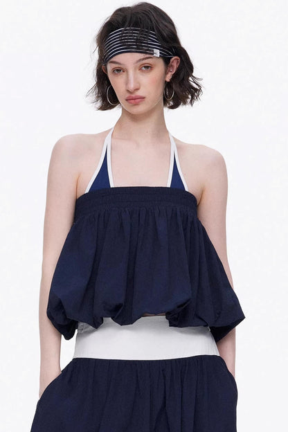 Elegant navy blue minimalist knitted tube top