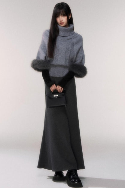 Gray Turtleneck Batwing Sweater