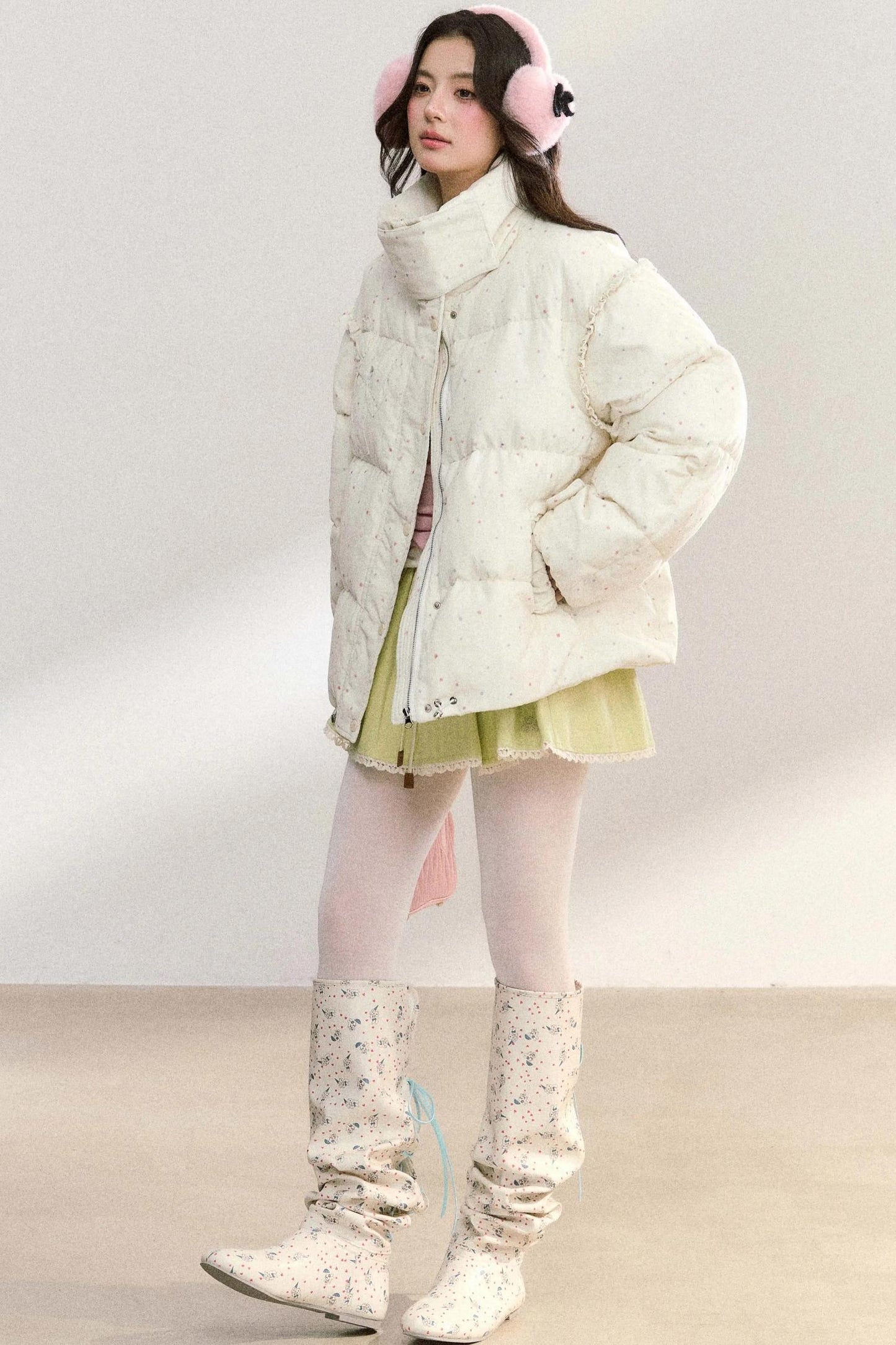 Polka Dot Cotton Puffer Jacket