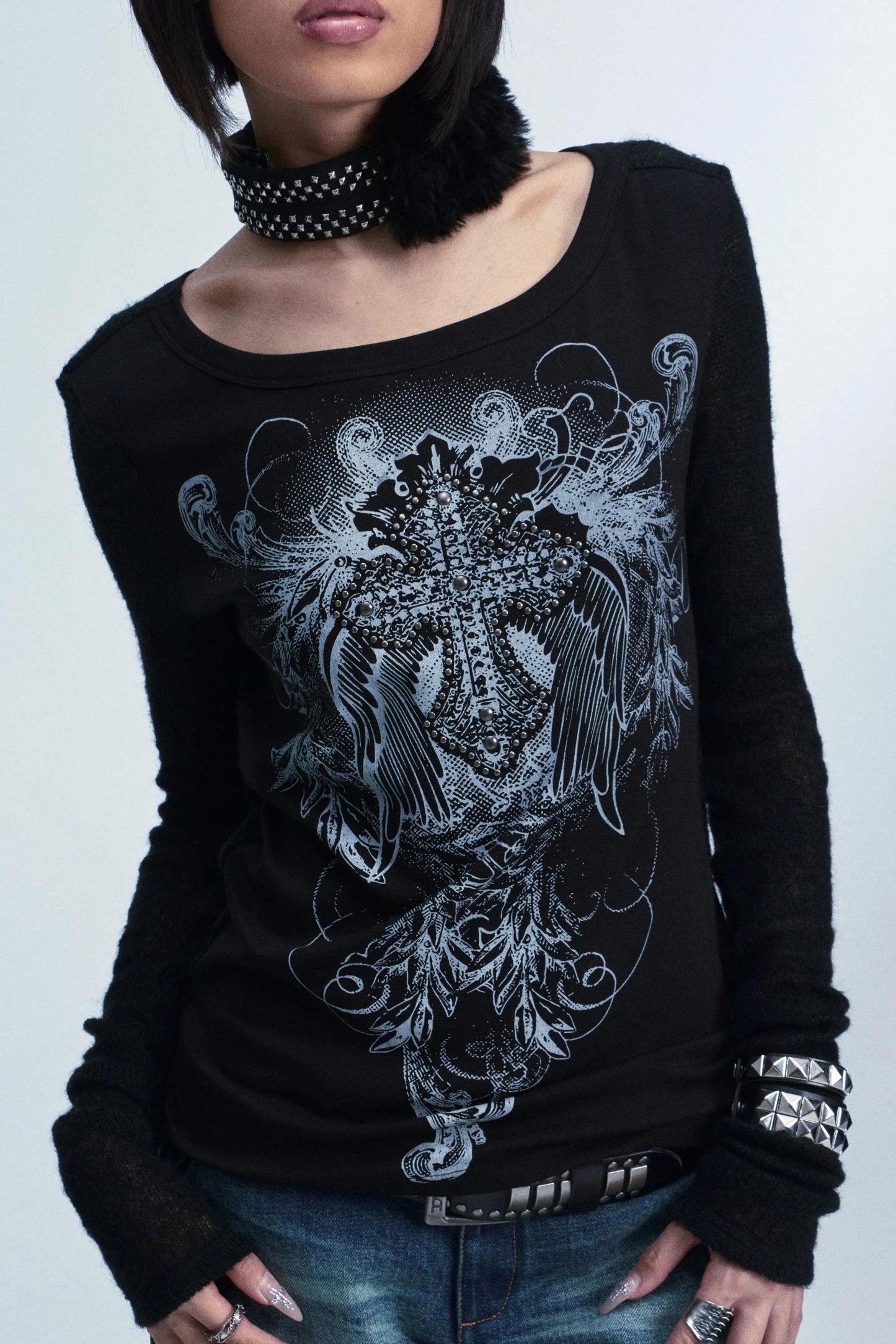 Knitted Mesh Rivet Sweater