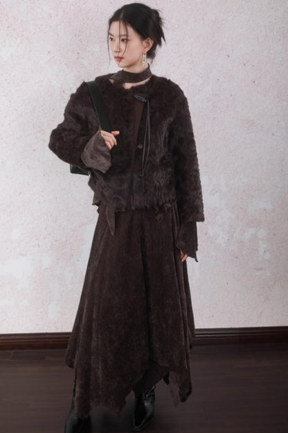 Curved Berry Brown Plush Jacket