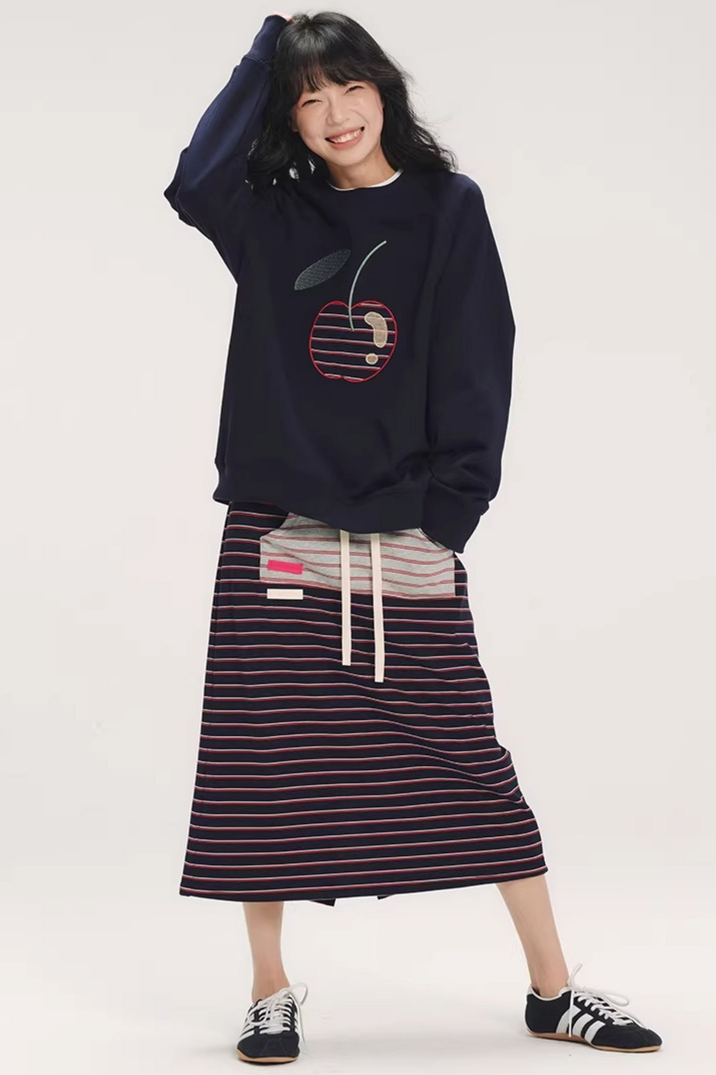 Striped Cherry Patchwork Sweatshirt