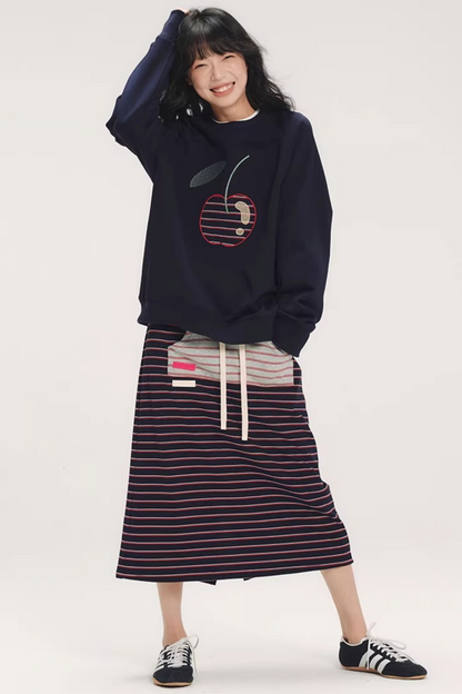 Striped Cherry Patchwork Sweatshirt