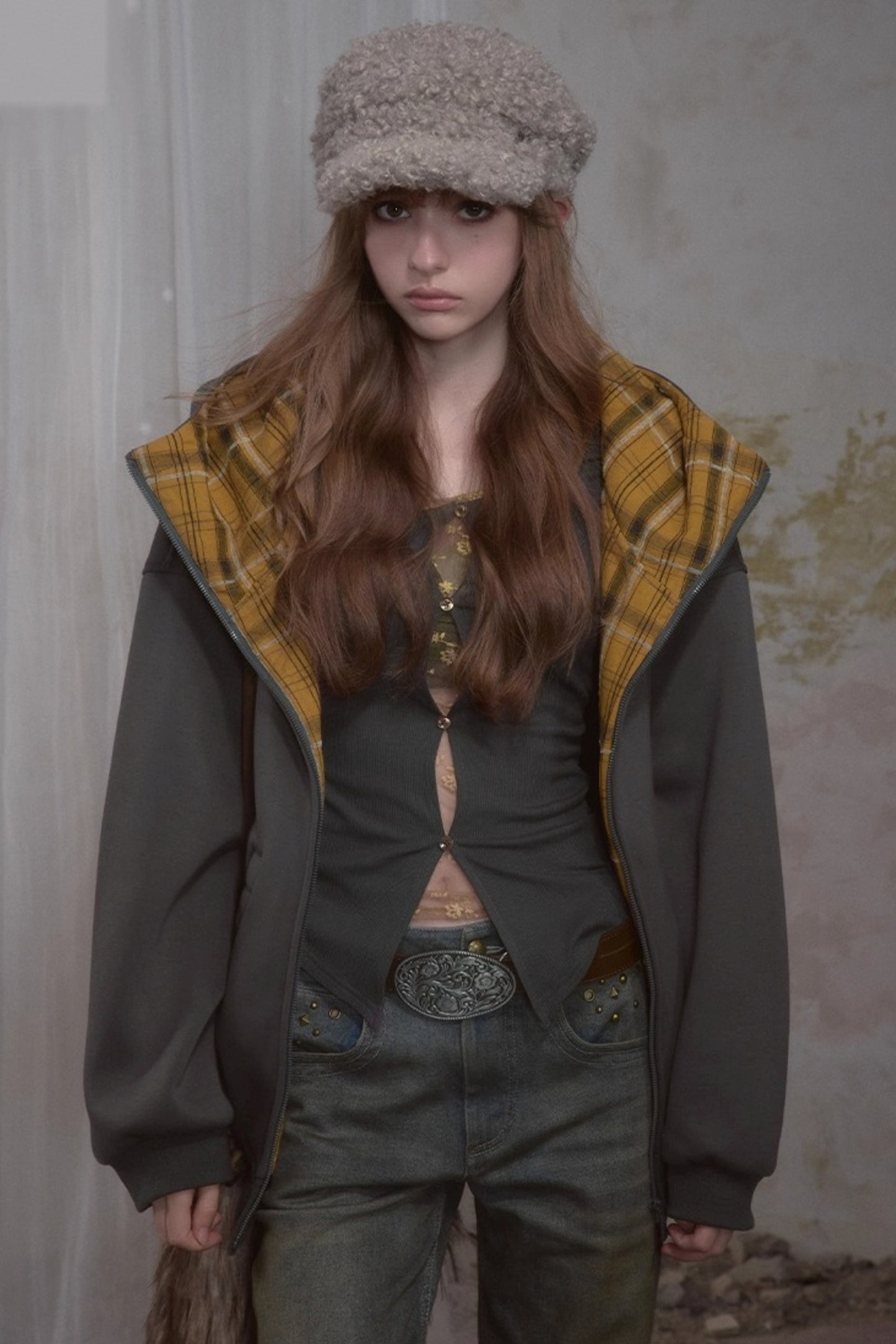 Sweet Lazy Plaid Sweatshirt Jacket