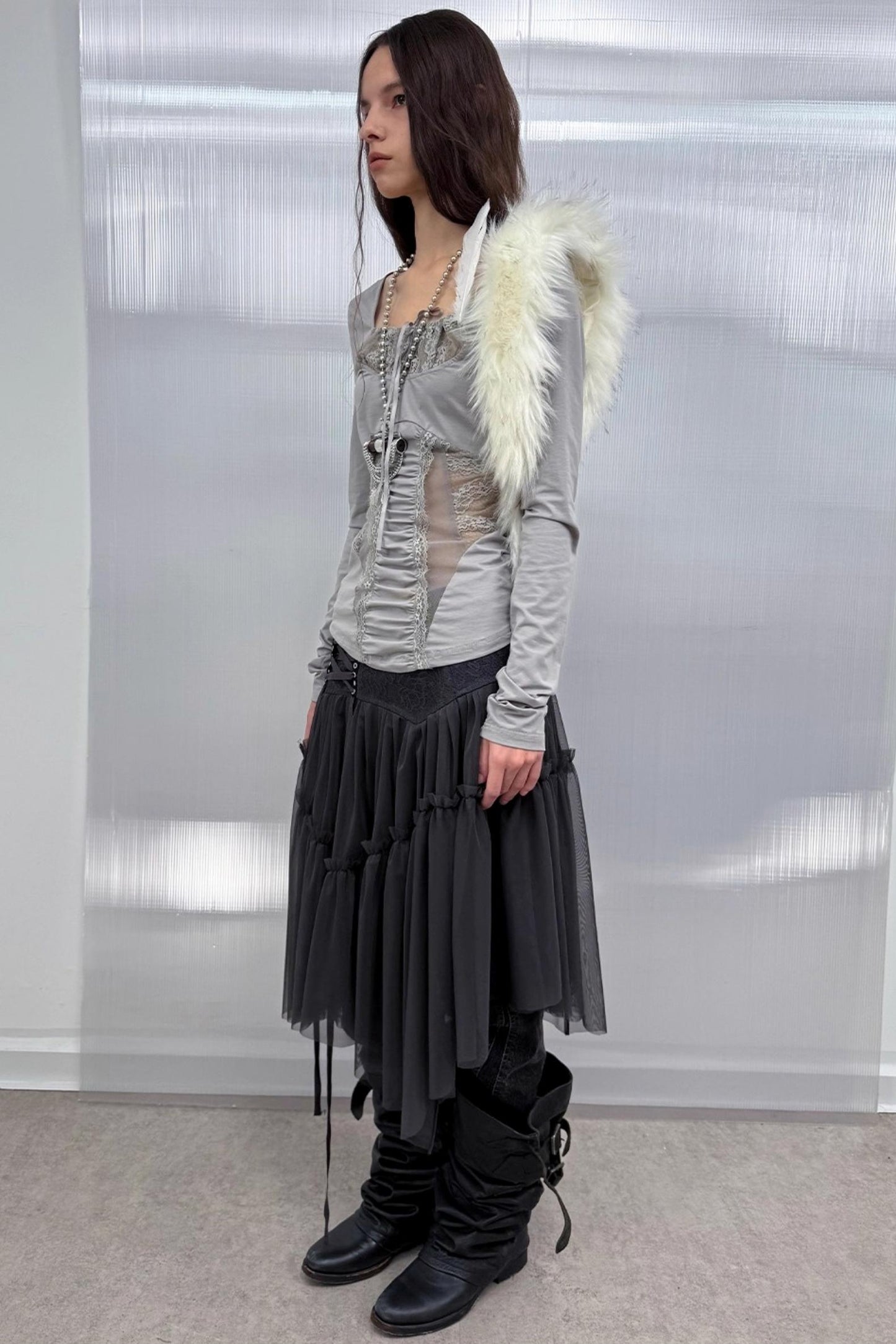 Shoulder Lace Girly Slim Long Sleeve T-Shirt