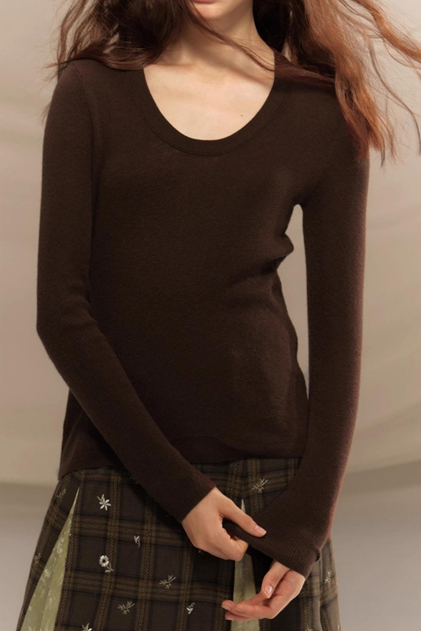 Versatile U-Neck Knitted Base Layer Top