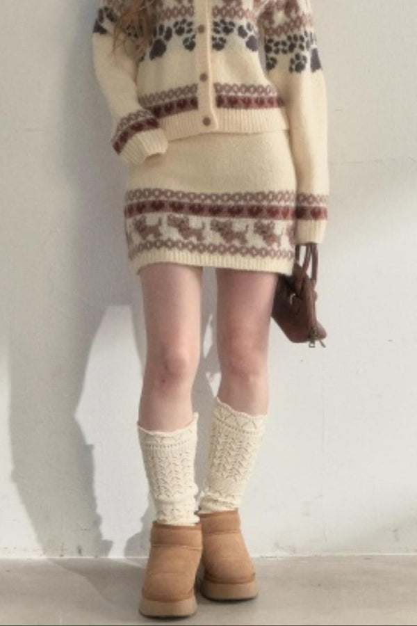 Vintage Preppy Style Knit Sweater Set-up