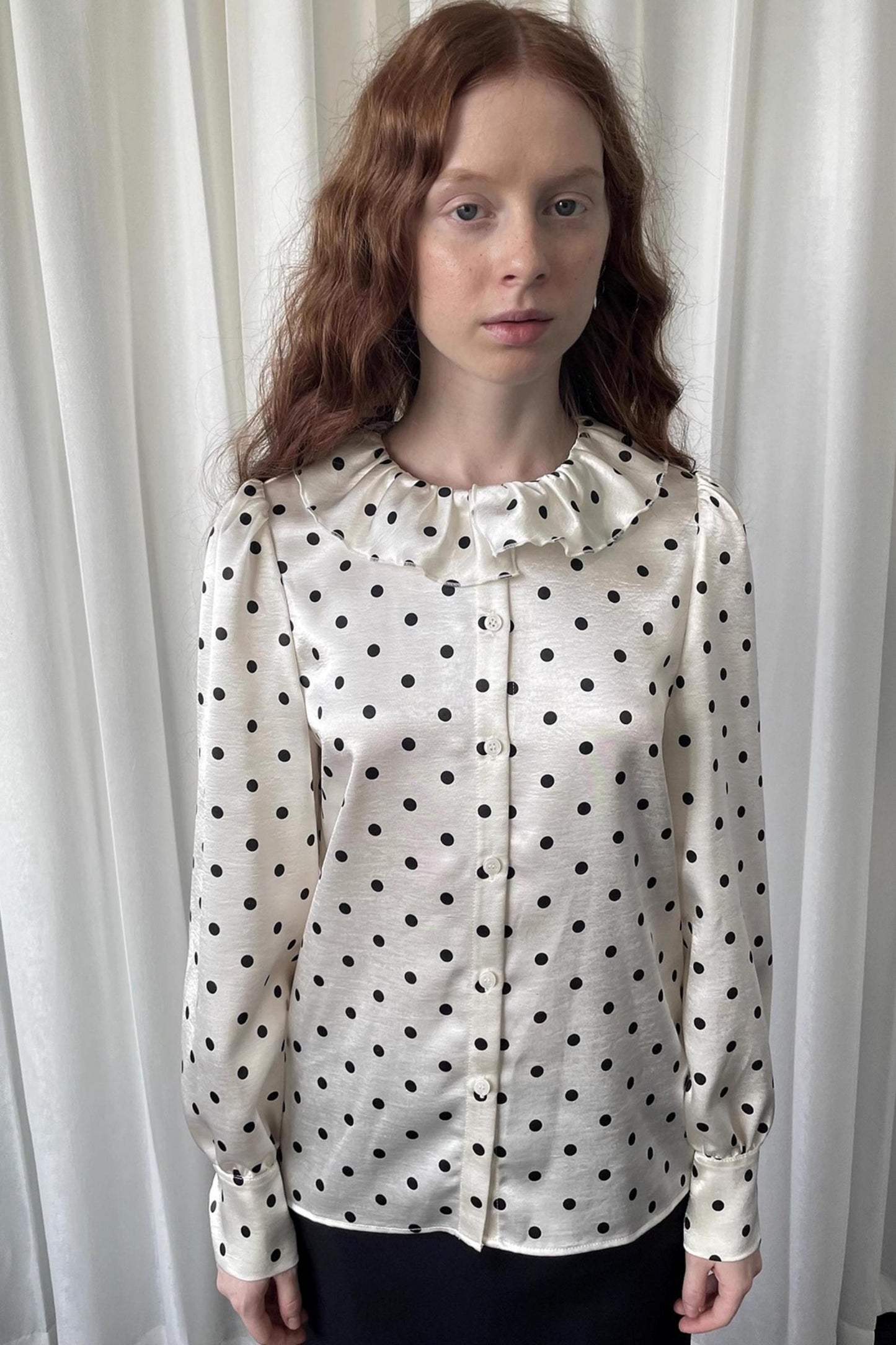 Loose Lace Polka Dot Satin Shirt