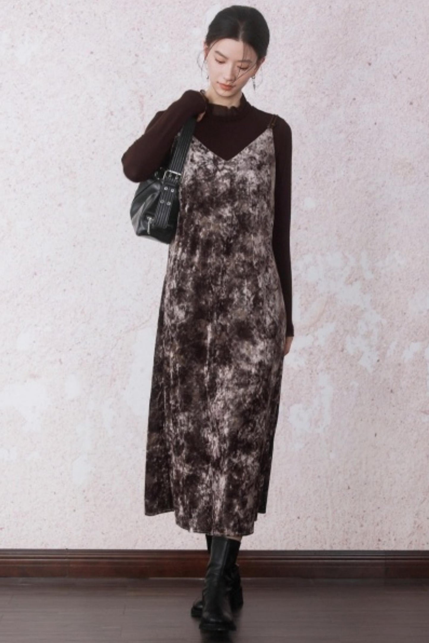 Chestnut Brown Patchwork Turtleneck Top