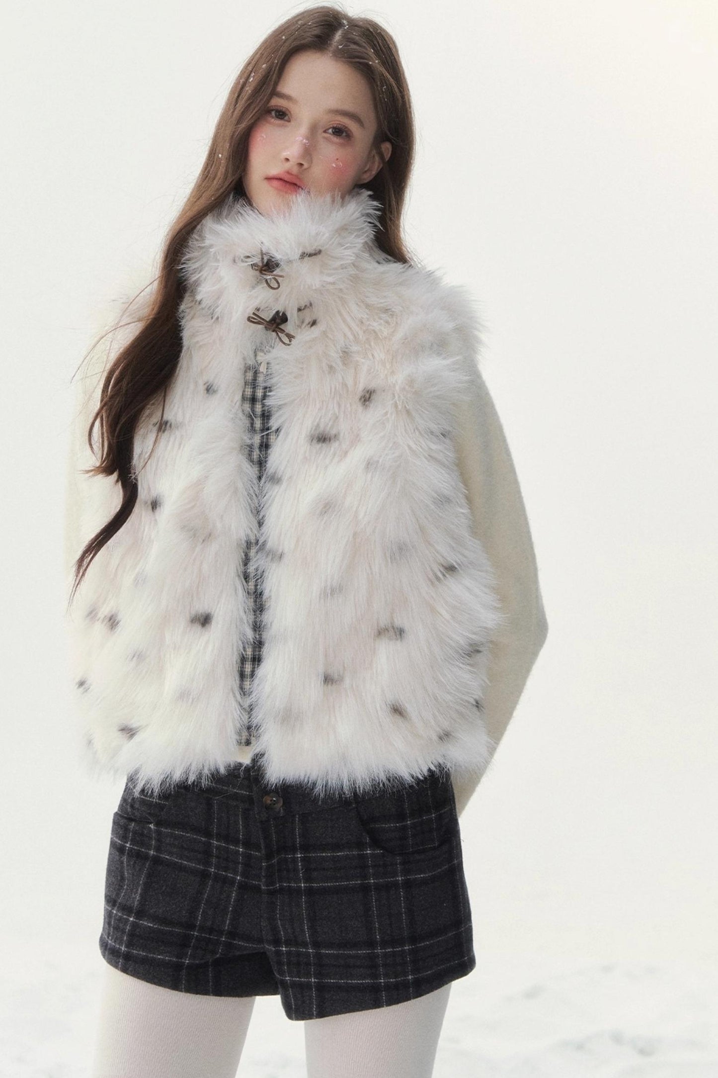 Polka Dot Plaid Fur Coat