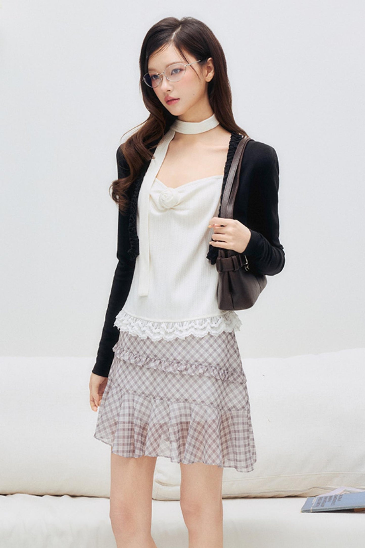 Black Drawstring Lace Cardigan