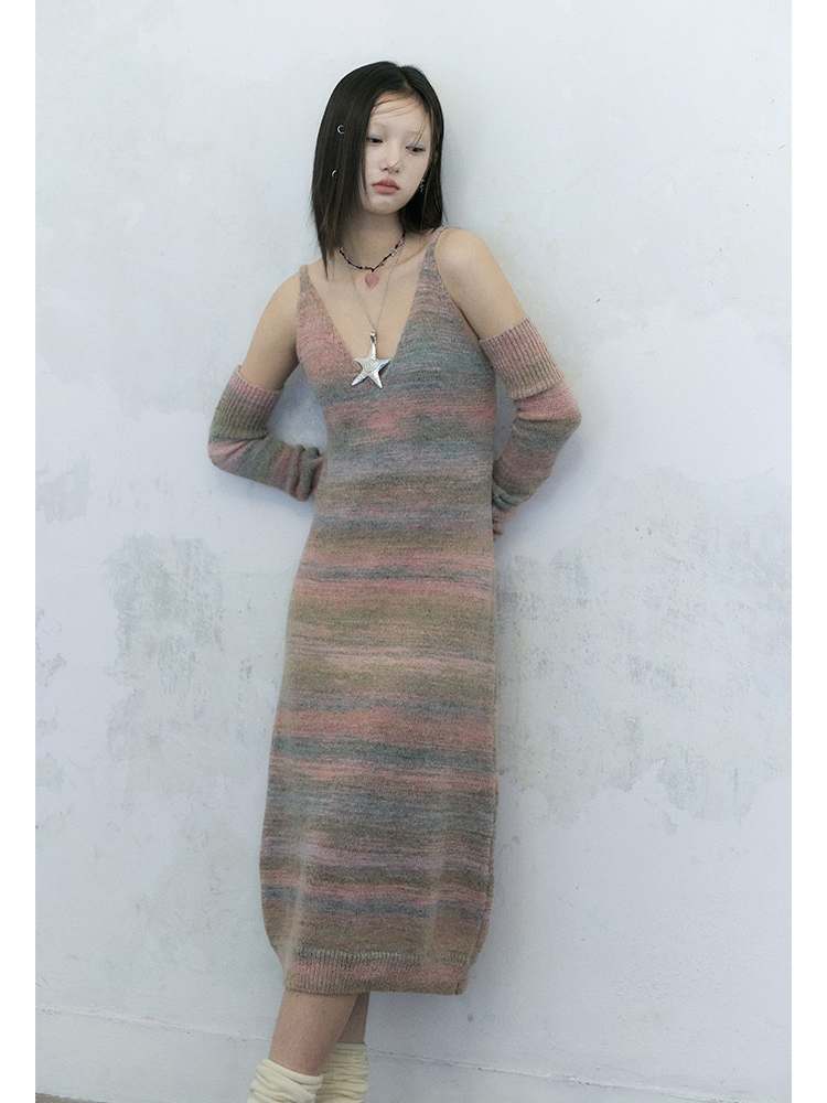 Gradation Knit V-Neck Cami Dress