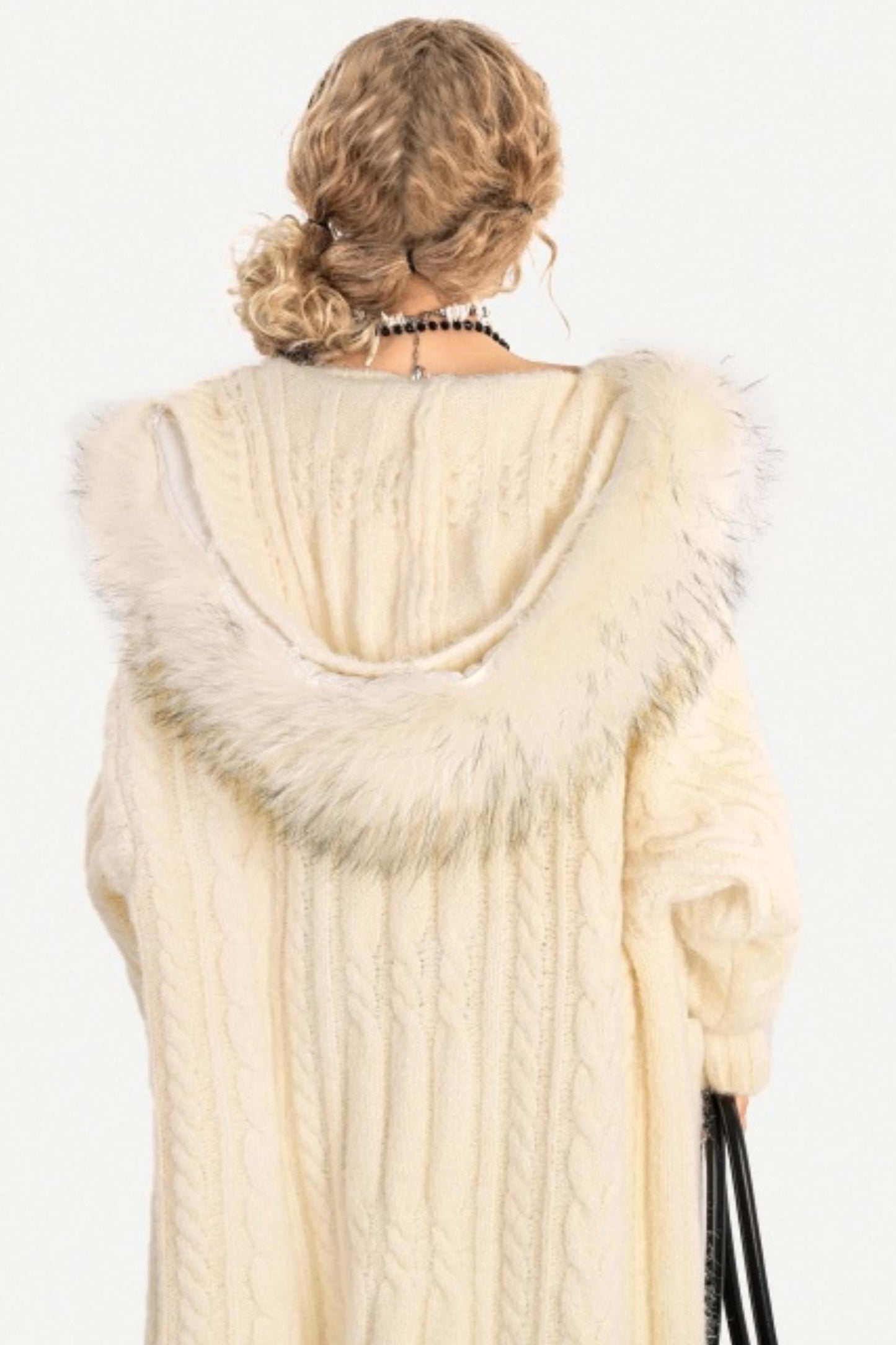 Vintage Knit Hooded Cardigan Coat