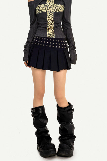 Punk Style Black Pleated Skirt