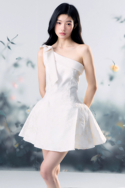 Floral Bow One-Shoulder Dress