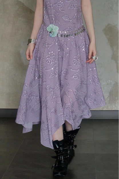 Sequin Embroidered Plaid Dress