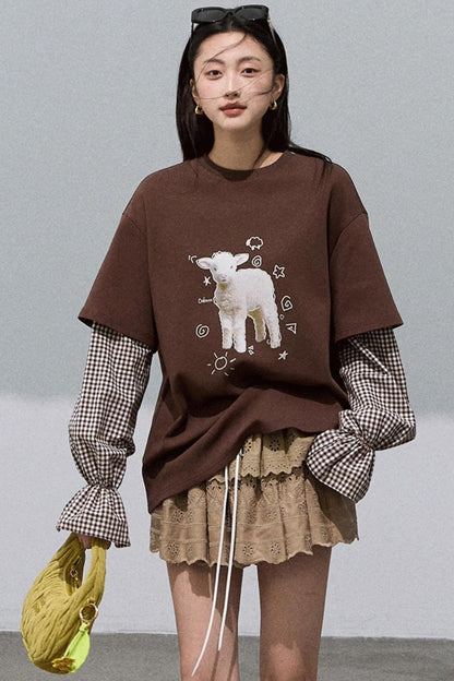 Patchwork Plaid Sweatshirt Versatile Top