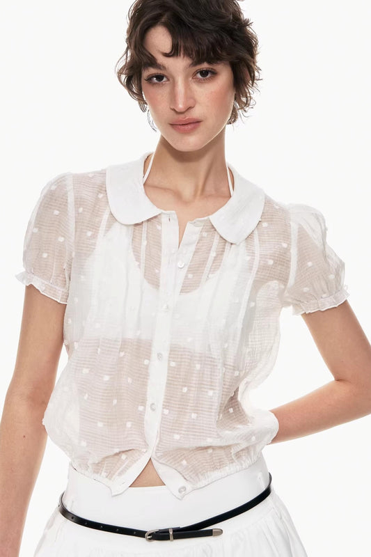 Lyocell Jacquard Doll Collar Blouse