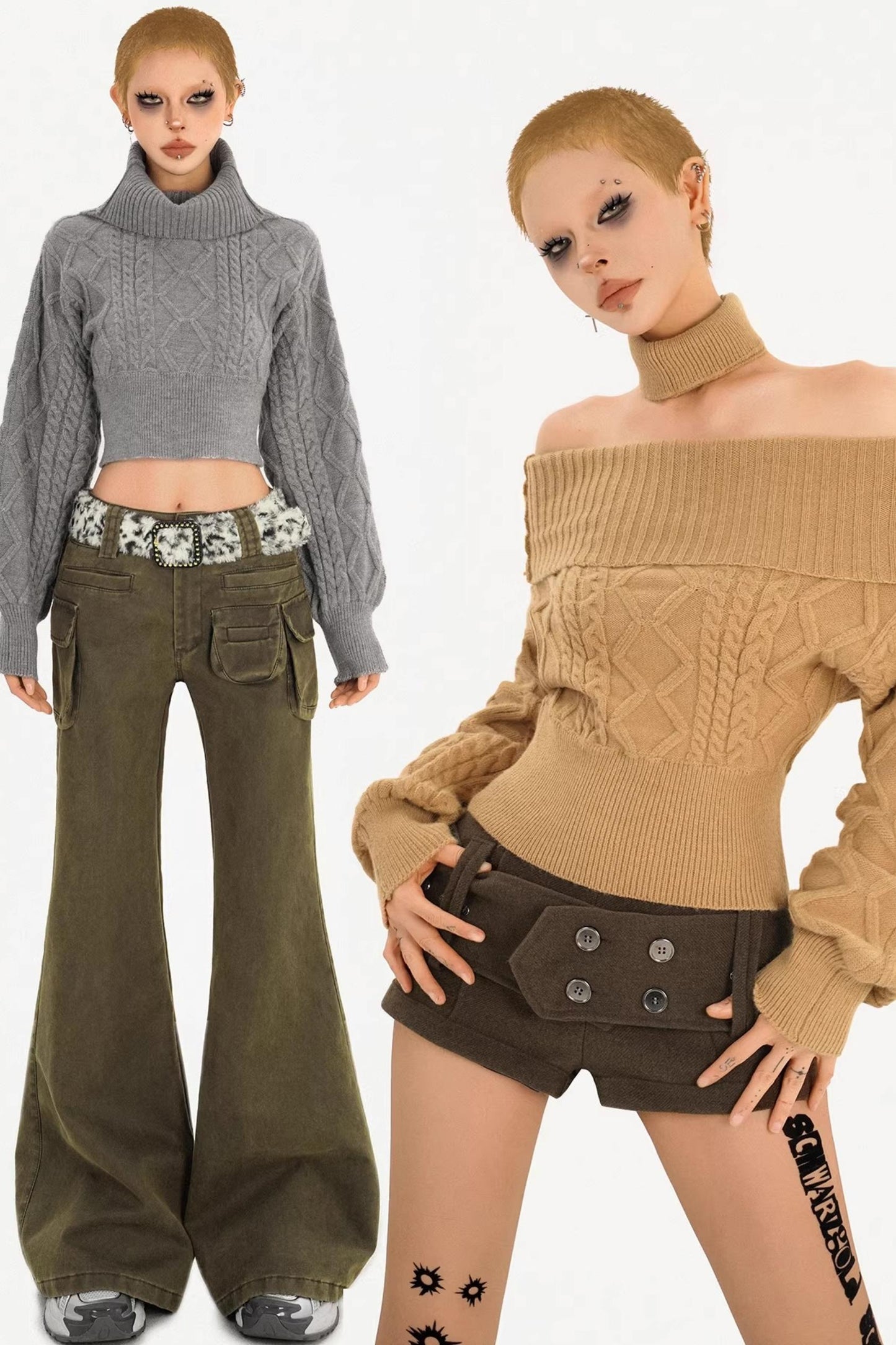 Retro Off-Shoulder Camel Sweater